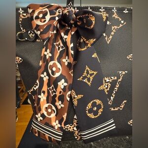 Luxury clover flower brown black orange  Patterned Scarf LONG 44” W3” easy tie